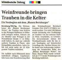 Pressebeitrag 'Weinbaufreunde bringen Trauben in die Kelter' MZ 19.10.2004